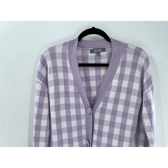 Women's Marled Reunited Clothing Gingham V-Neck Cardigan Sweater Size XS - Picture 2 of 7